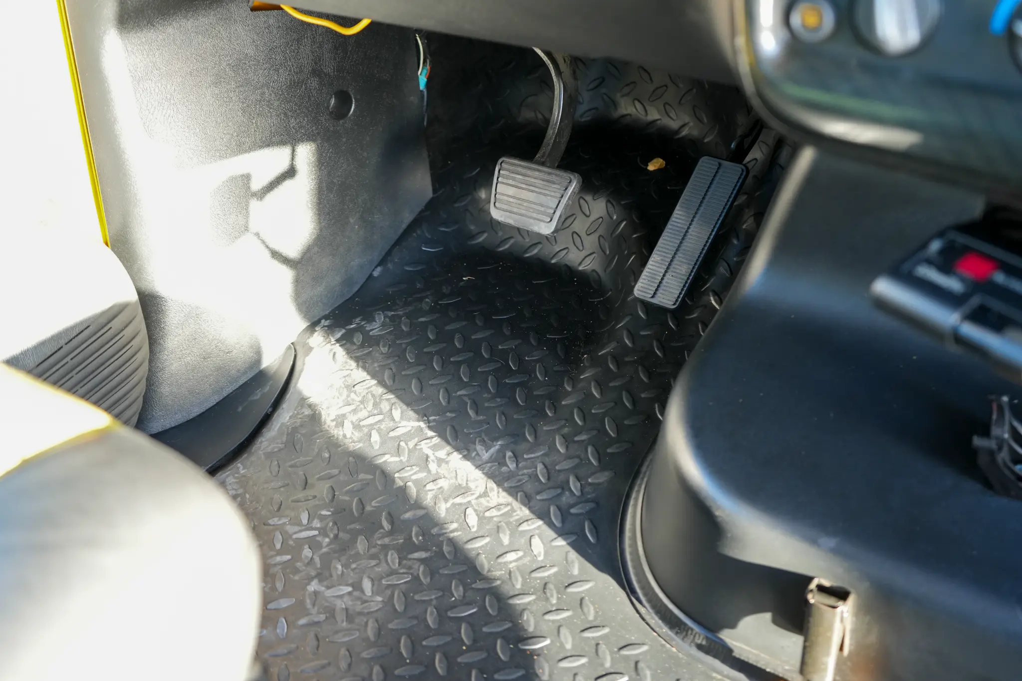Diamond-plate floor and pedals